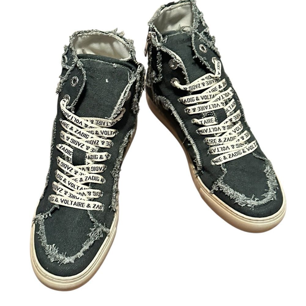 Zadig and Voltaire High Flash Canvas Boomerang Black High Top Sneakers| Size 9